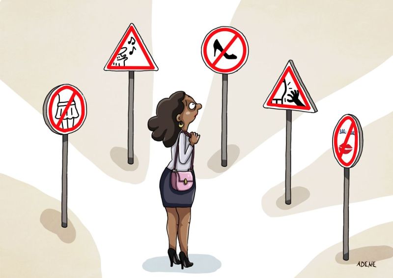 Dessin de presse femmes en ville et harcèlement