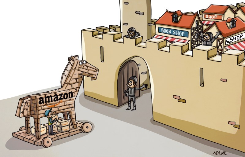 Dessin de presse cheval de Troie Amazon