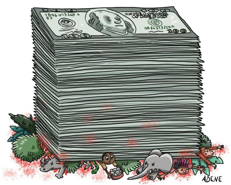 Dessin de presse argent détruisant la biodiversité