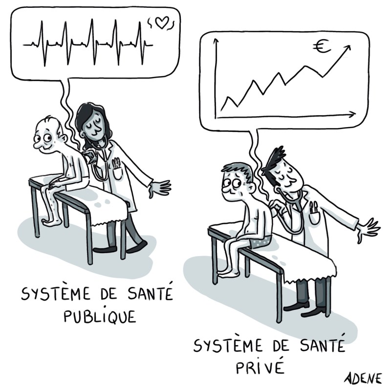 Dessin de presse privatisation du système de santé