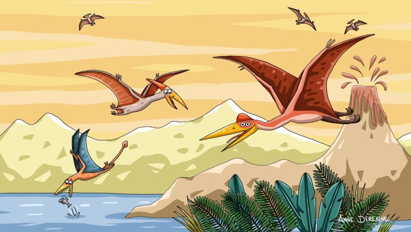 Illustration jeunesse pterosaures temps des dinosaures