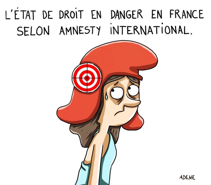 Dessin de presse Démocratie et État de droit en danger en France - ADENE
